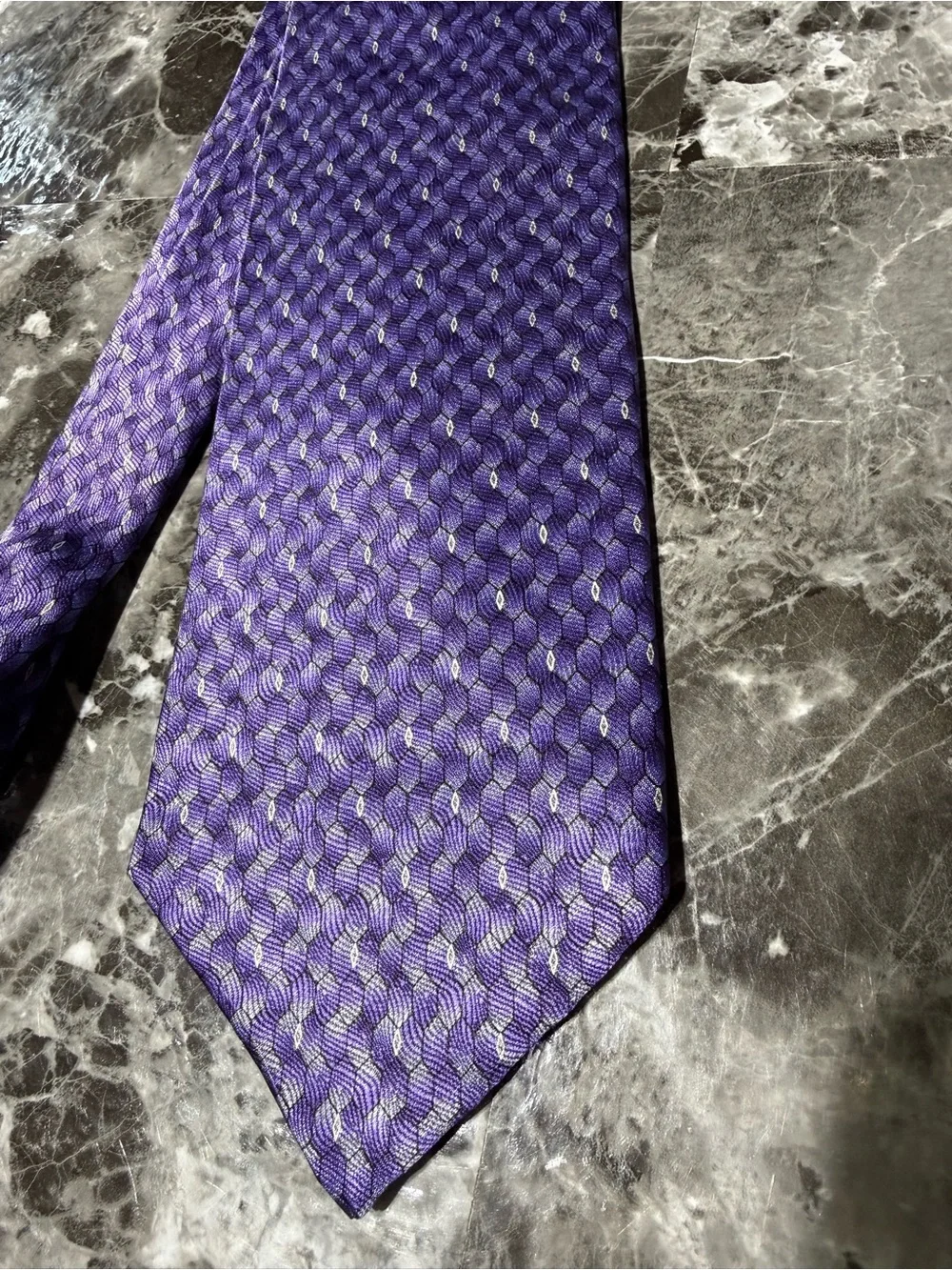 Claiborne 100% Imported Silk Purple Geometric Silk Tie- hand sewn